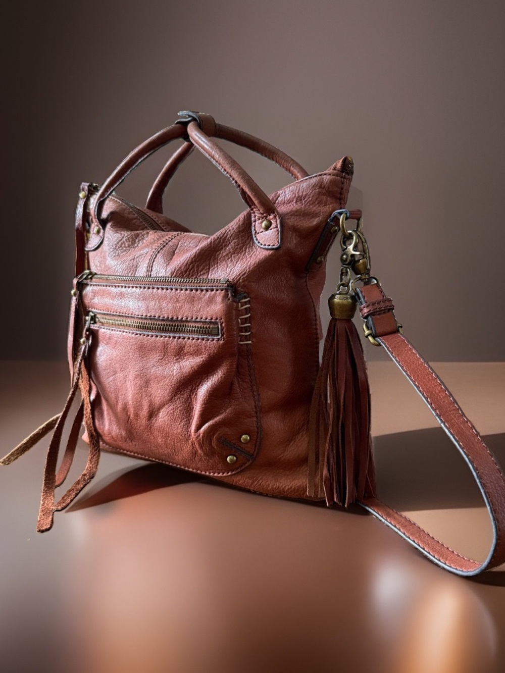 🤎 Lucky Brand Dixie Distressed Leather Boho Crossbody Bag